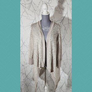 Kimchi Blue Beige Speckled Knit Open Front Waterfall Cardigan